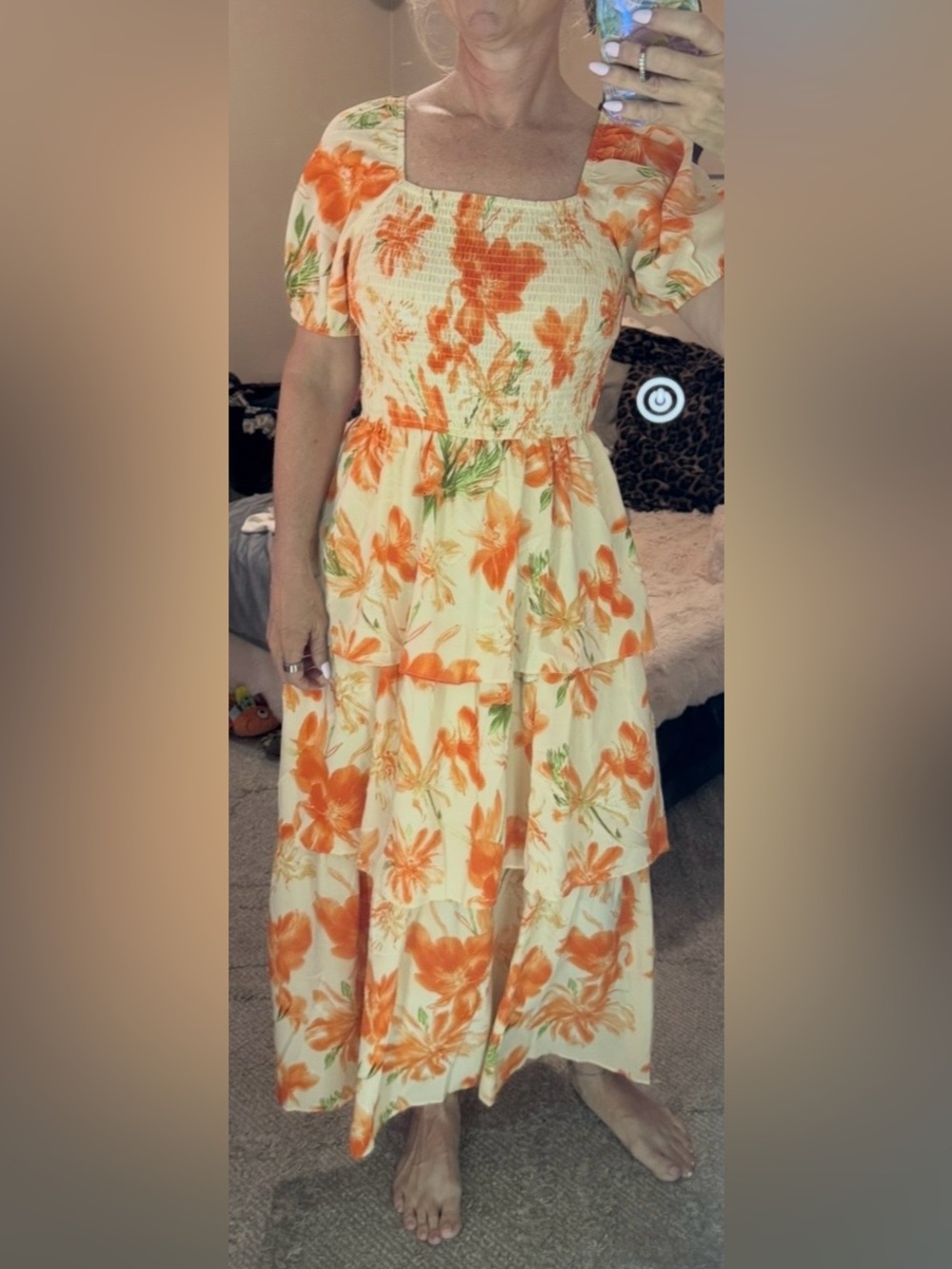 Women’s floral apricot orange Floral Tiered Dress